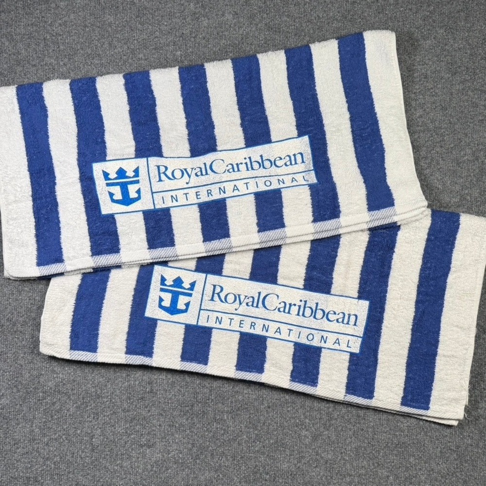 Royal Caribbean Beach Towels Set of 2 Unisex OS Blue White Striped Logo Cotton